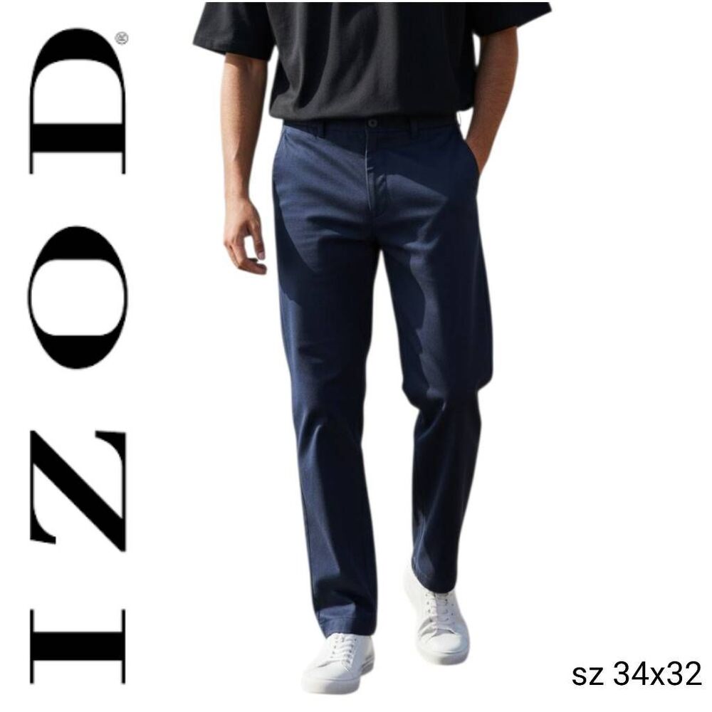 Izod Blue Cotton Flat Front Business Casual Chino Trousers Pants